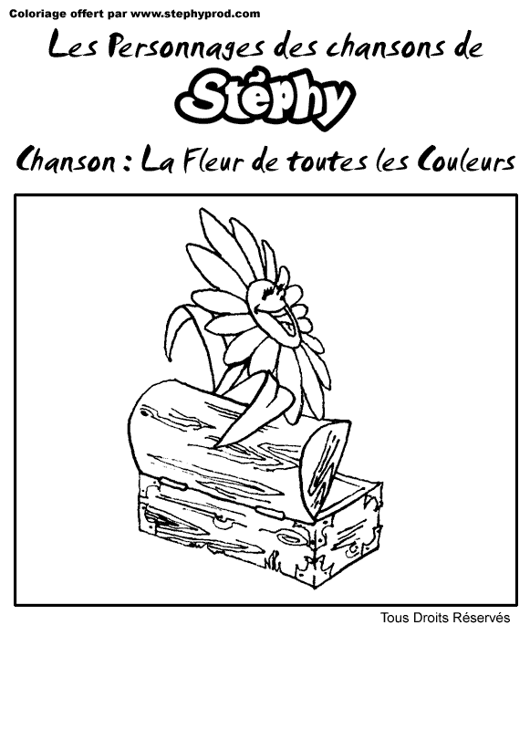 coloriage de fleur pour enfant, coloriage gratuit offert par stephyprod pour tous les enfants du monde. Chanson gratuite en mp3 pour les enfants