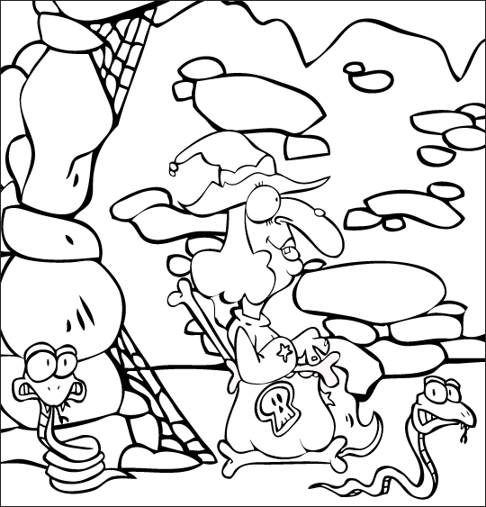 La chanson Le Rock de la Sorcière pour halloween coloriage sorciere caverne