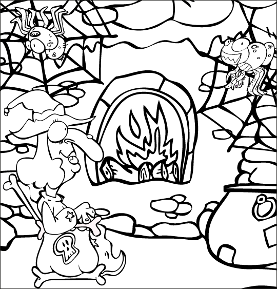 Des coloriages pour Halloween avec les enfants coloriage sorciere caverne araignee