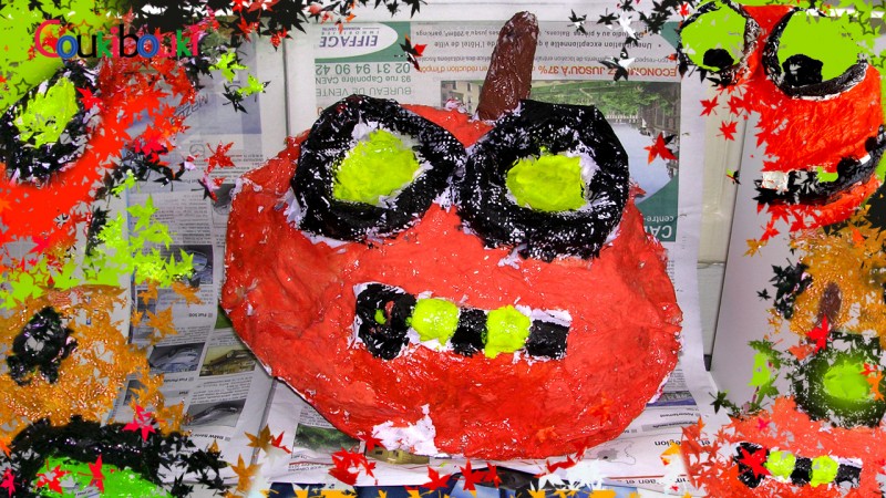 CITROUILLE papier mâché Déco d'Halloween‎ - Cours COUKIBOUKI activite artistique enfant citrouille papier mache