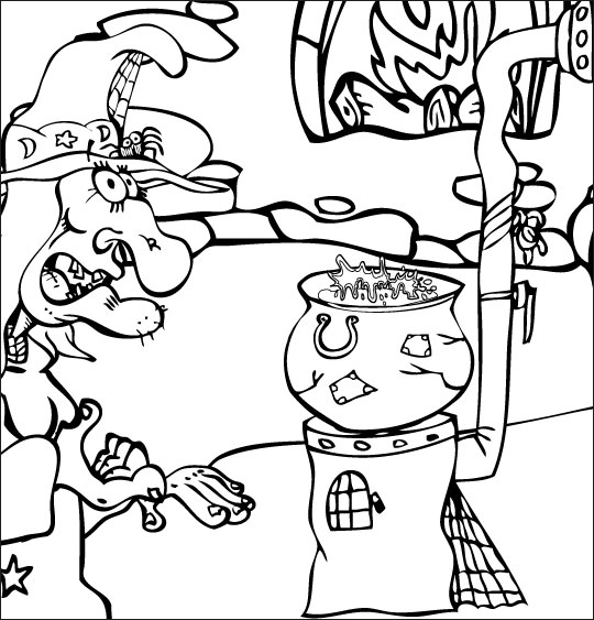 Pour Halloween, le dessin animé La soupe à la Sorcière coloriage la soupe a la sorciere marmite feu