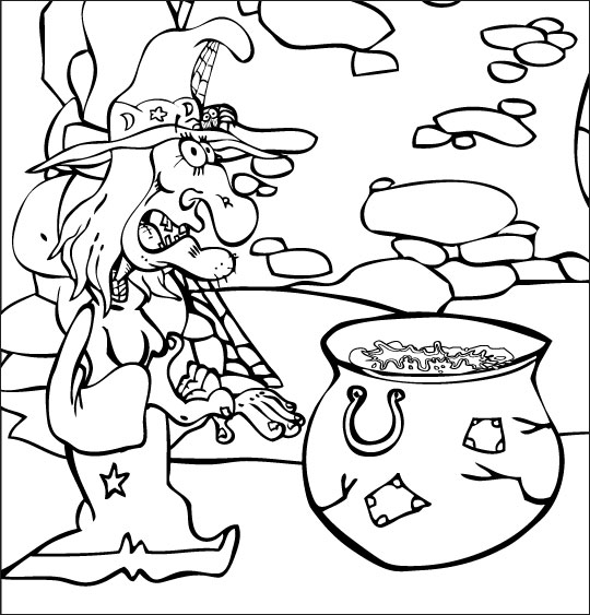 Pour Halloween, le dessin animé La soupe à la Sorcière coloriage la soupe a la sorciere