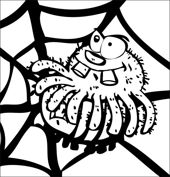Pour Halloween, le dessin animé l'araignée, coloriagel'araignee mange le frelon.