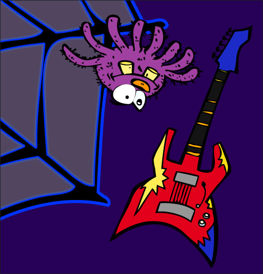 Pour Halloween, le dessin animé l'araignée, dessin l'araignee et la guitare électrique.