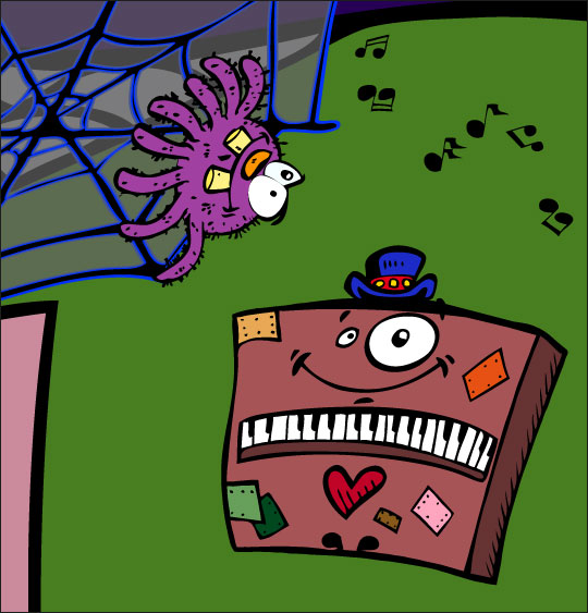 Pour Halloween, le dessin animé l'araignée, dessin l'araignee et le piano.