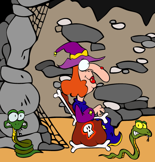 Conte pour halloween, Le Rock de la Sorcière dessin sorciere caverne