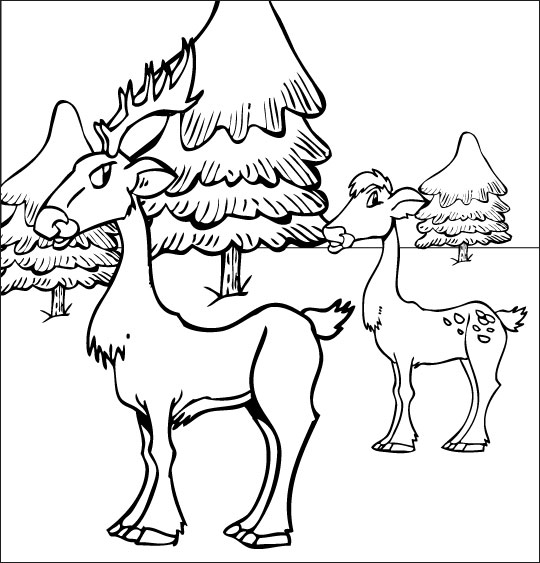 Chanson de Noël gratuite, le coloriage de Mon beau Sapin avec les cerfs