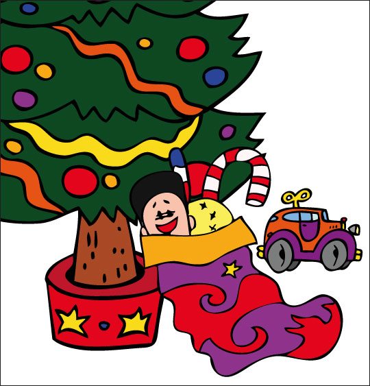 Conte de Noël, dessin animé pour les enfants chaussette de noel sous le sapin