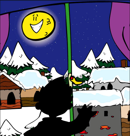 Conte de Noël, dessin animé pour les enfants la nuit de noel la lune par la fenetre
