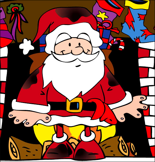 Conte de Noël, dessin animé pour les enfants le pere noel sort de la cheminee plein de suie