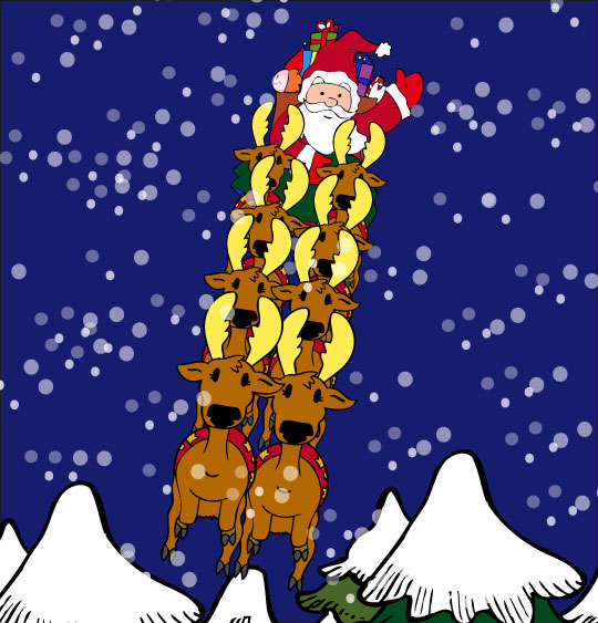 Conte de Noël, dessin animé pour les enfants le pere noel vole sur son traineau