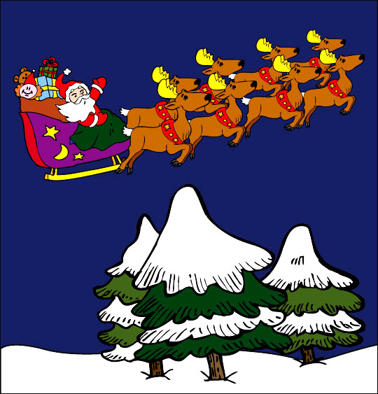 Conte de Noël, dessin animé pour les enfants le traineau du pere noel et les rennes