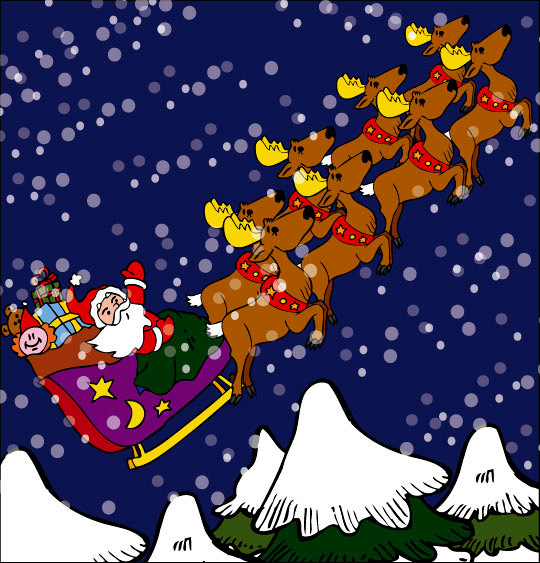 Conte de Noël, dessin animé pour les enfants le traineau du pere noel sous la neige