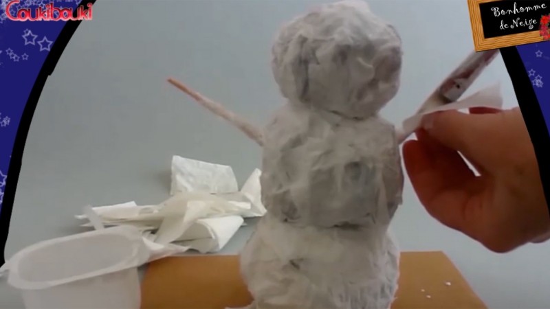 BONHOMME de NEIGE en papier mâché | Décoration de Noël  bonhomme bras coukibouki