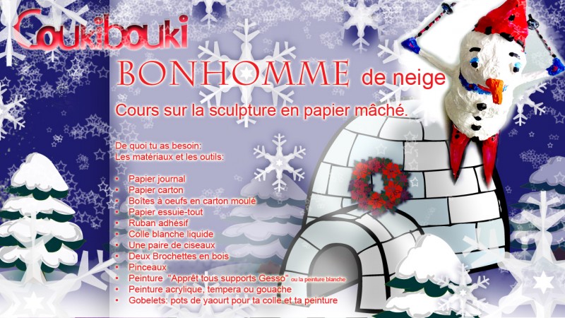BONHOMME de NEIGE en papier mâché Décoration de Noël  bonhomme de neige coukibouki
