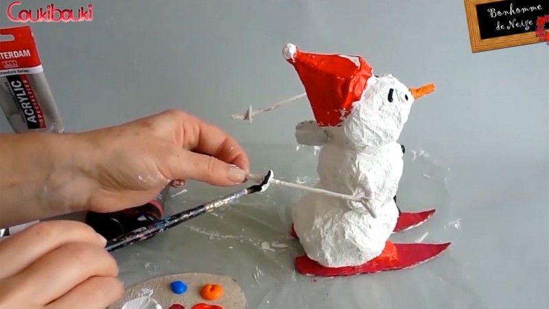BONHOMME de NEIGE en papier mâché | Décoration de Noël  bonhomme peinture coukibouki2