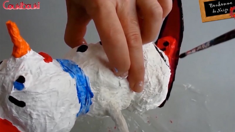 BONHOMME de NEIGE en papier mâché | Décoration de Noël  bonhomme peinture coukibouki5 ski