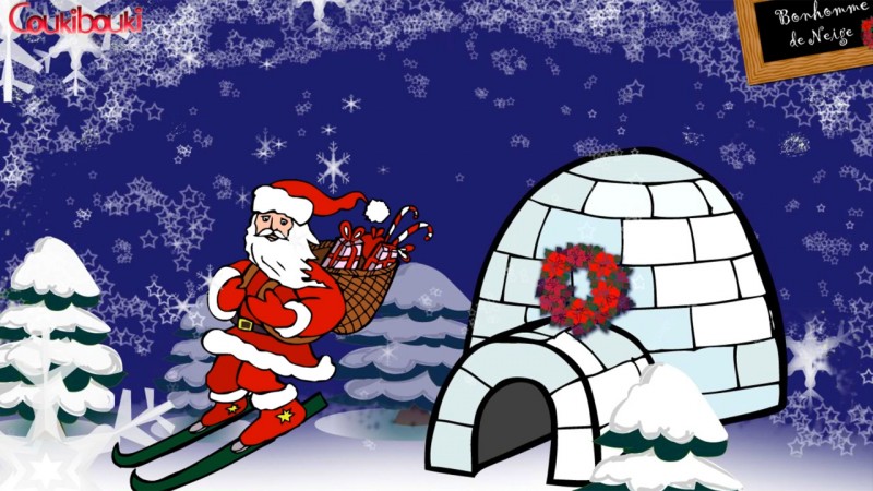 Décoration de Noël  bonhomme père noel ski cadeaux