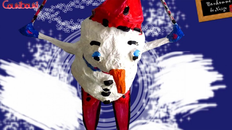 BONHOMME de NEIGE en papier mâché Décoration de Noël  bonhomme saut ski 