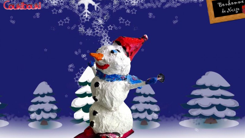 papier mâché, Décoration de Noël  bonhomme saut ski coukibouki