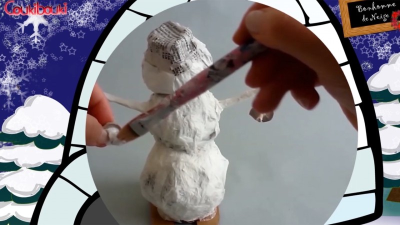 BONHOMME de NEIGE en papier mâché Décoration de Noël  bonhomme ski