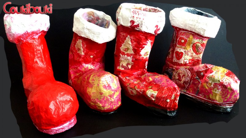 Botte de Noël en papier mâché, une belle décoration pour Noël de coukibouki