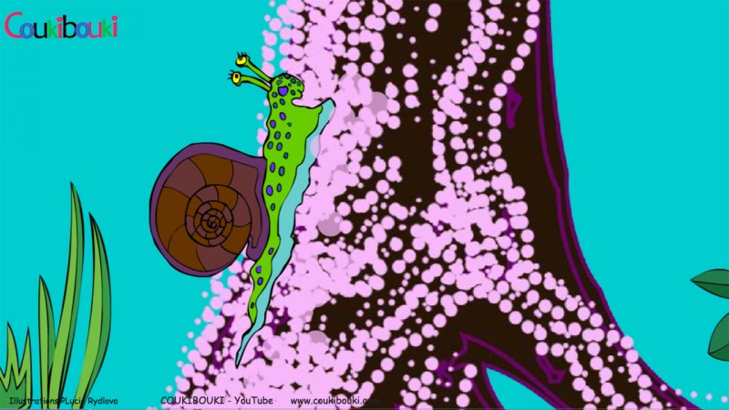 Dessin animé de la comptine Petit Escargot, l'arbre et l'escargot.