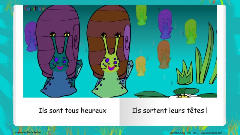 Livre audio de la comptine Petit Escargot, les escargots sont tous heureux.