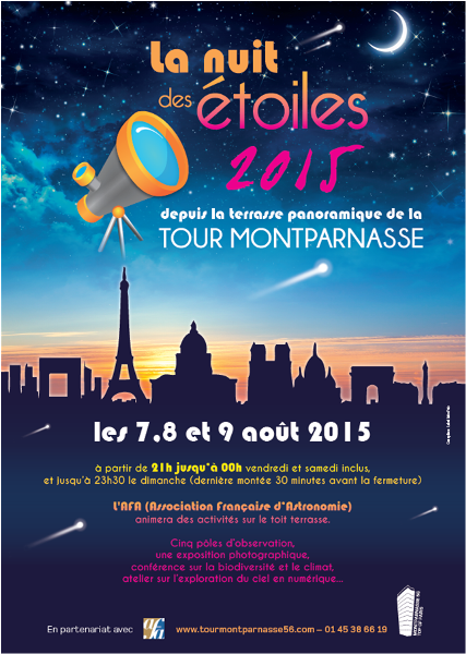 Sortie enfant à Paris, La Nuit des Etoiles à la Tour Montparnasse, l'affiche.