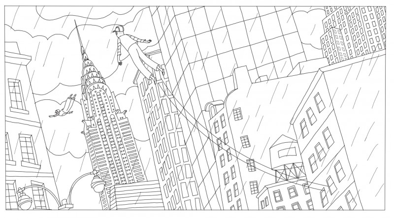 Coloriage voler dans le ciel de la ville, Phantom Boy  un film d'animation