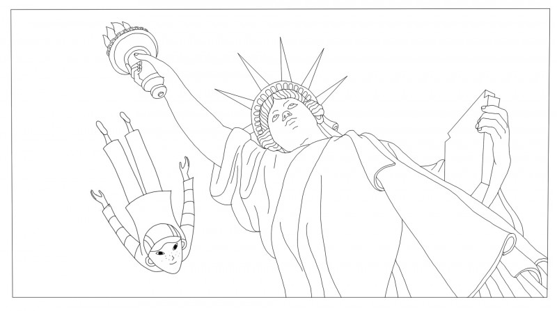 Coloriages Phantom Boy, la statue de la liberté, un film d'animation pour les enfants.