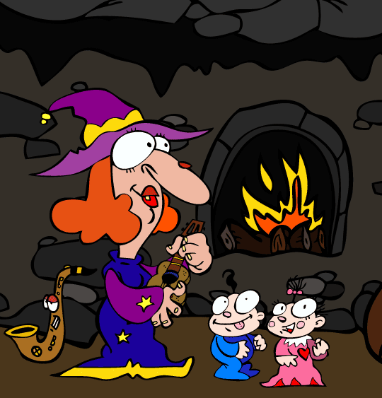 Halloween, le dessin animé du rock de la Sorcière, la sorcière et les bébés.