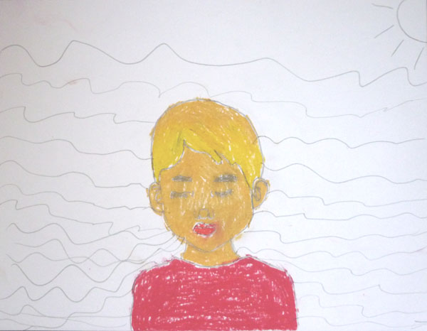 Ateliers d'arts plastiques à domicile, personnage imaginaire, pastels secs