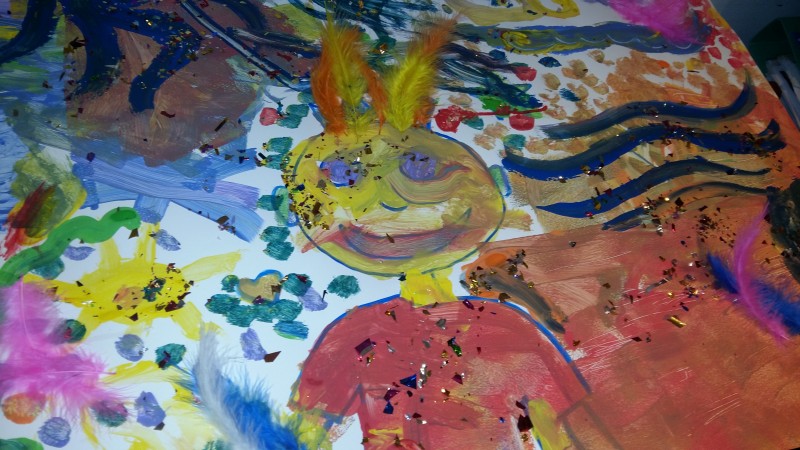 L'atelier des enfants, la semaine, les soirs d'école, la  fresque collective