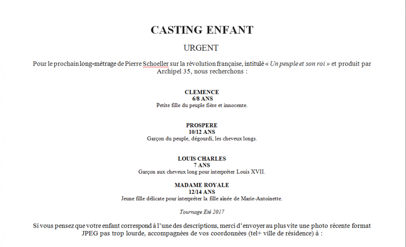 Urgent, casting enfants Un peuple et son roi
