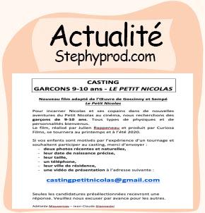 Actualité CASTING GARCONS 9-10 ans - LE PETIT NICOLAS pour les enfants et les bébés.