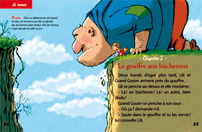 Magazines enfants. Une page du magazine mes premiers j'aime lire du mois de septembre 2006. Un magazine qui a pour objectif de stimuler la lecture chez votre enfant, grâce à son cd intégré. Le roman Belle Bedaine et Grand Gosier est divis en 3 chapitres ce qui est gnralement le cas de tous les romans de mes premiers j'aime lire. Cette page est la premire page du deuxime chapitre.