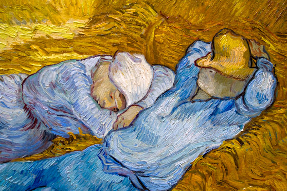 Une photographie d'un détail du tableau de Vincent van Gogh la méridienne ou la sieste d'après Millet. Un tableau à contempler au Musée d'Orsay à Paris. Une sortie éducative pour les enfants.