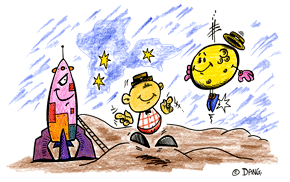 Dessin de la fusée, de la lune et de moi. Une illustration gratuite pour les enfants. Un cadeau de nos illustrateurs offert gratuitement sur coloriages pour enfants.com