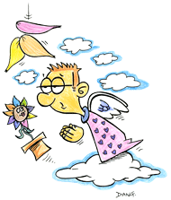 Une illustration pour les enfants de Dang. Un petit ange fait un cadeau pour sa maman. Un coloriage gratuit pour enfants. Un cadeau de l'illustrateur de presse Dang, il est offert gratuitement sur coloriages pour enfants.com