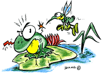 Un coloriage pour enfant: le crapaud et le moustique. Un coloriage gratuit offert par dang